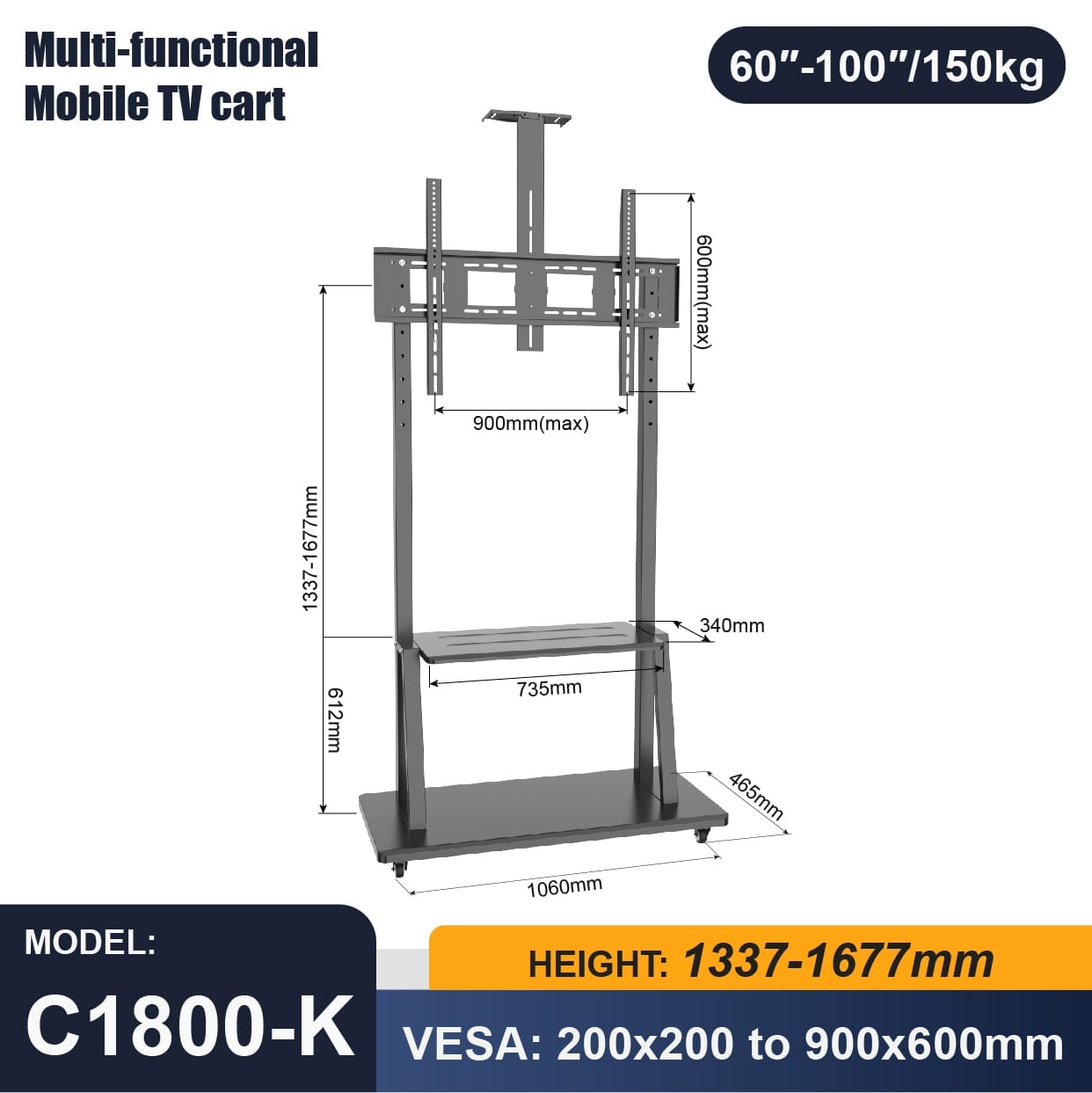 D'KAZA RACK SOPORTE PEDESTAL C1800K PARA TV 50 - 100 PULGADAS - 1