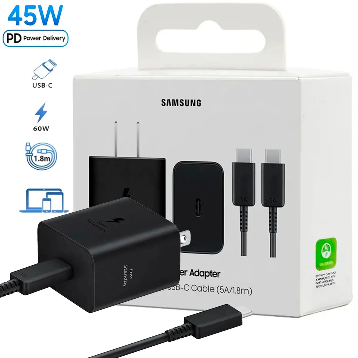 ADAPTADOR DE CARGA RAPIDA SAMSUNG 45W Y CABLE USB-C 1.8MT. - 1