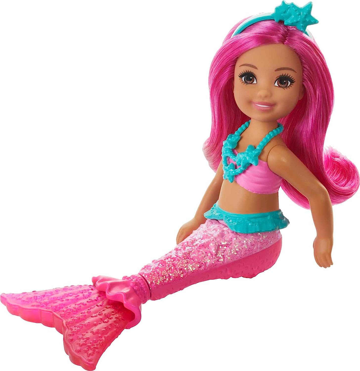 BARBIE DREAMTOPIA - MUÑECA DE SIRENA CHELSEA CON PELO Y COLA ROSADOS,ACCESORIO DE TIARA,MUÑECA PEQUEÑA QUE SE DOBLA EN LA CINTURA - 1