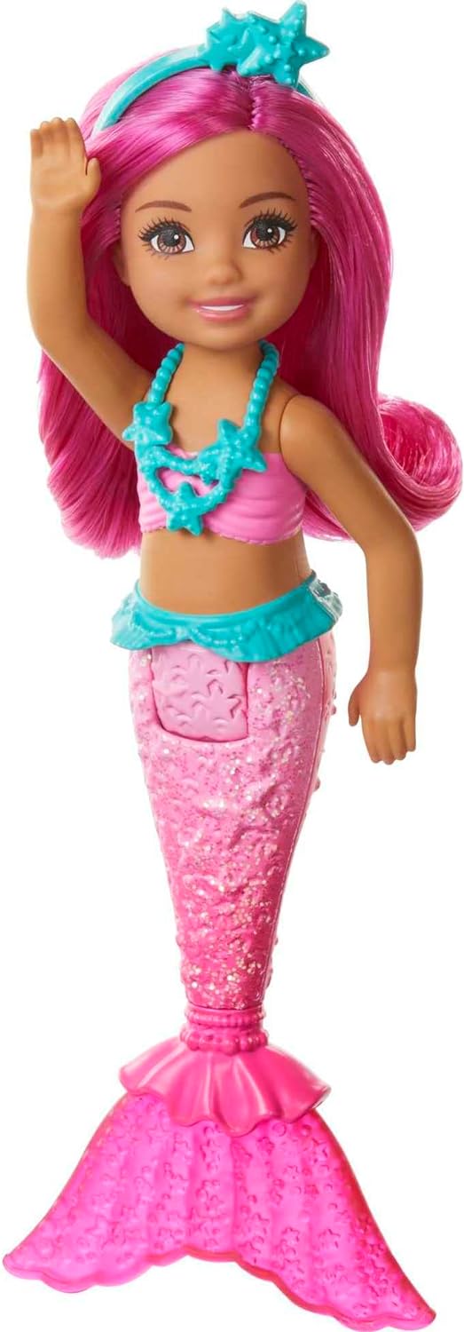 BARBIE DREAMTOPIA - MUÑECA DE SIRENA CHELSEA CON PELO Y COLA ROSADOS,ACCESORIO DE TIARA,MUÑECA PEQUEÑA QUE SE DOBLA EN LA CINTURA - 4