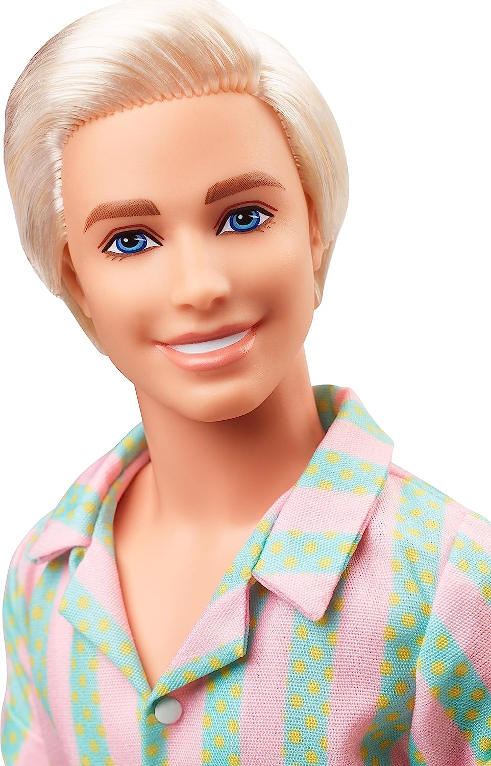 Muñeca BARBIE THE MOVIE KEN DOLL CON JUEGO DE PLAYA A RAYAS ROSA PASTEL Y VERDE CON TABLA DE SURF Y ZAPATILLAS BLANCAS - 5