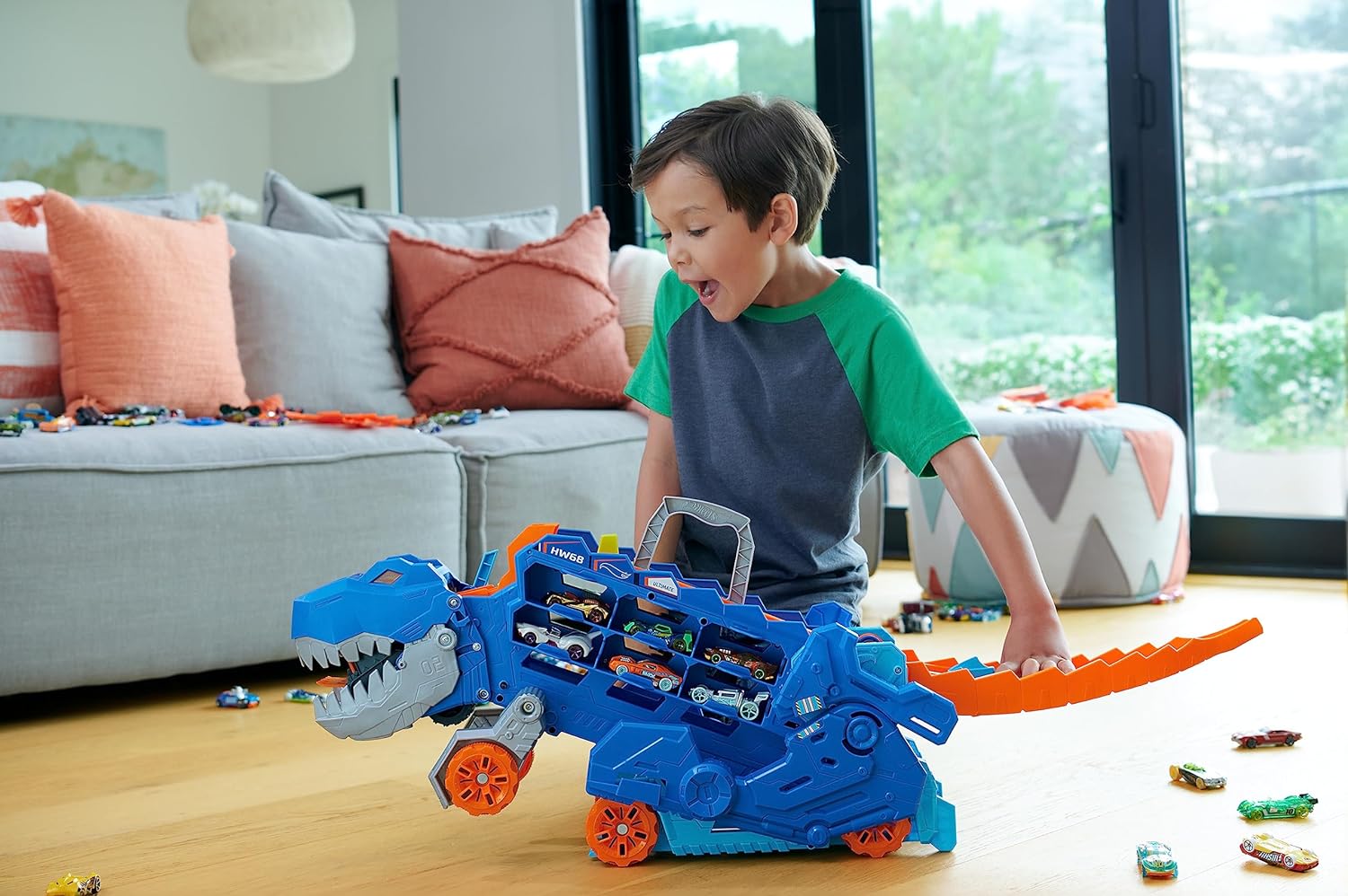 ACCESORIO HOT WHEELS CITY ULTIMATE HAULER SE TRANSFORMA EN STOMPING T-REX LUCES Y SONIDOS - 5