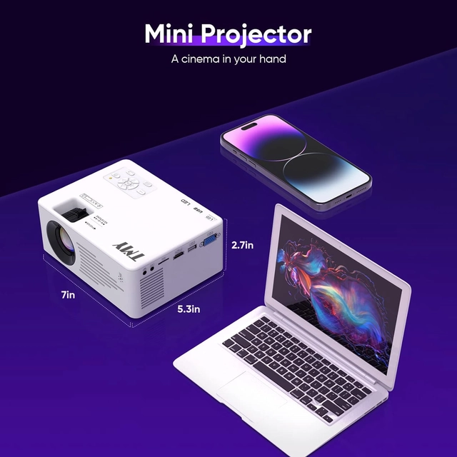TMY MINI PROYECTOR, PORTÁTIL CON WIFI Y BLUETOOTH HD DE 1080P PARA IOS / ANDROID / WINDOWS / TV STICK / HDMI / AV / USB - 3