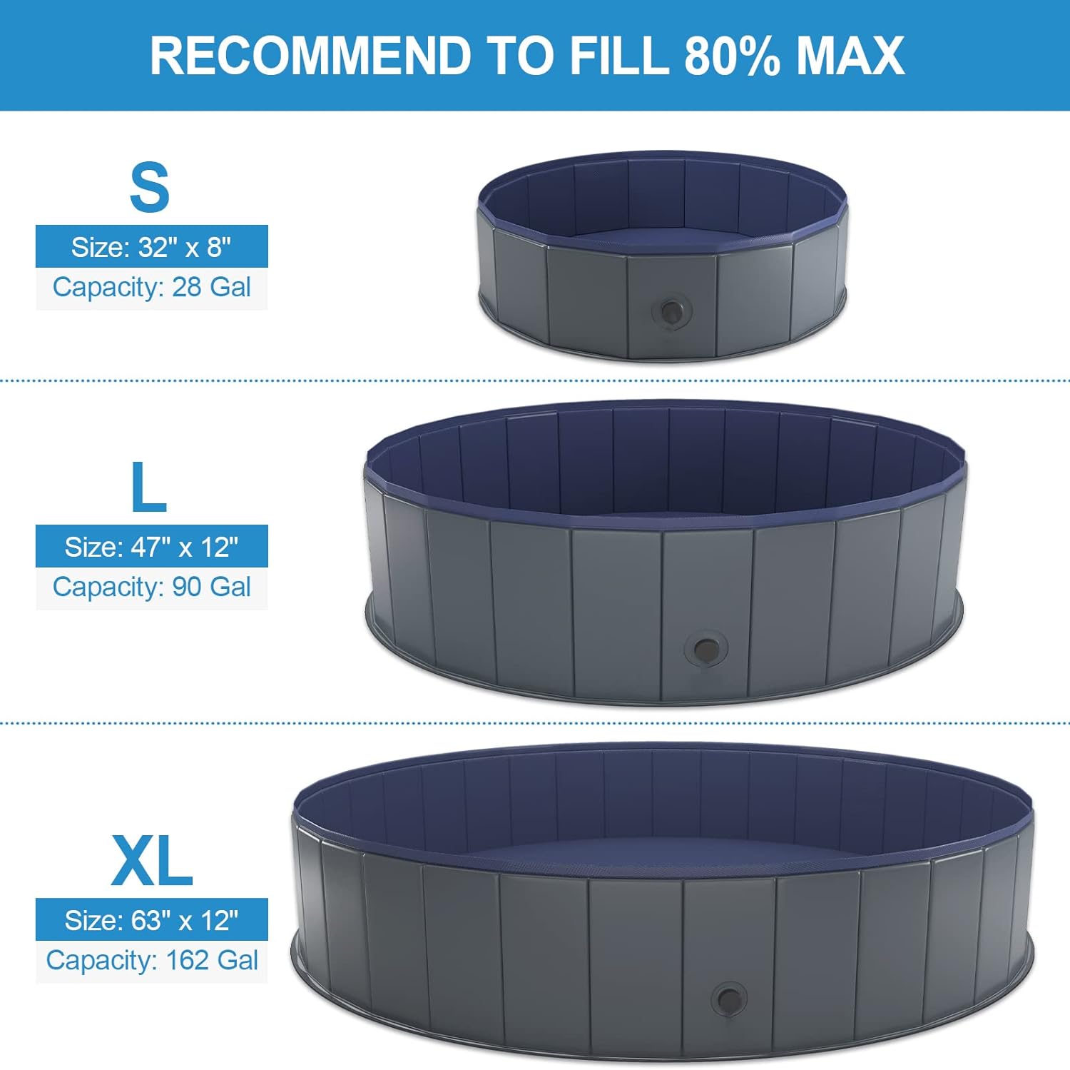 PISCINA COMPRA FACIL NIUBYA CANINA PLEGABLE PLÁSTICO DURO BAÑERA PORTÁTIL PARA NIÑOS PERROS Y GATOS 63 X 12' - 5