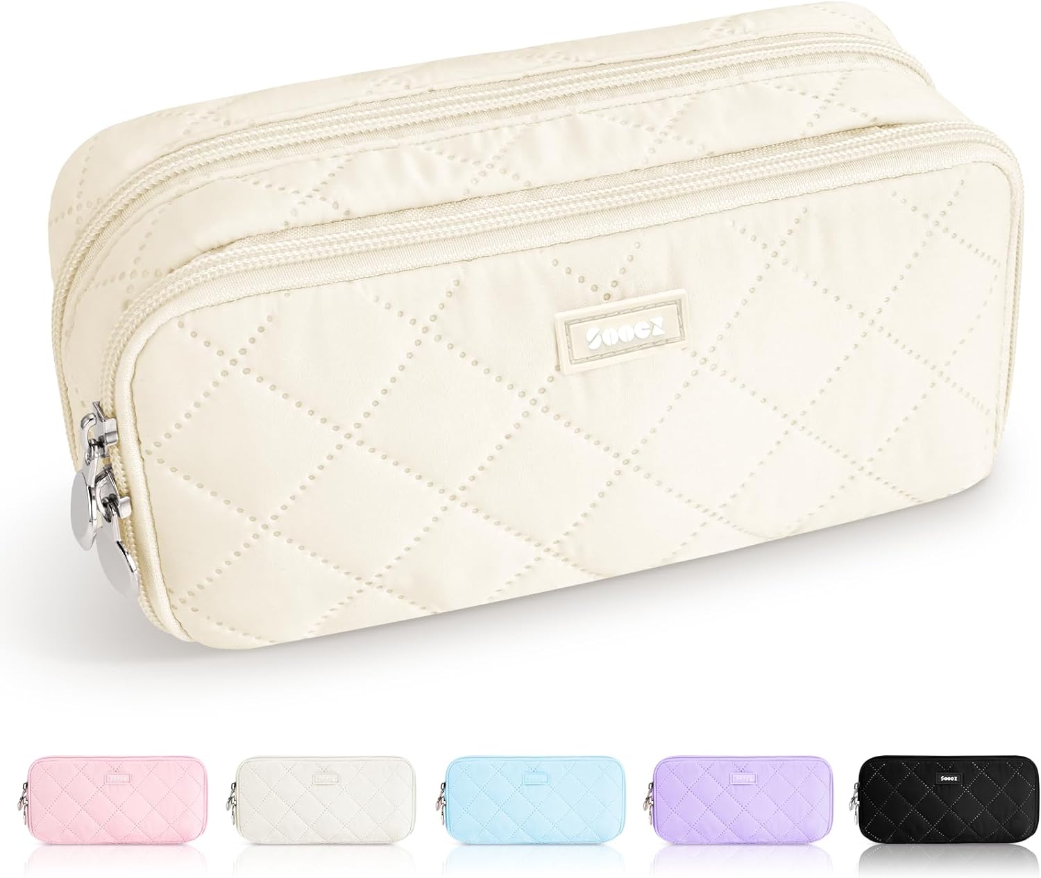 SOOEZ ESTUCHE GRANDE PARA LÁPICES, EXTRA GRANDE CON 8 COMPARTIMENTOS - BEIGE - 2