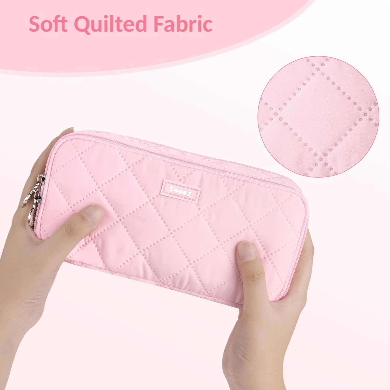 SOOEZ ESTUCHE GRANDE PARA LÁPICES, EXTRA GRANDE CON 8 COMPARTIMENTOS - BEIGE - 3