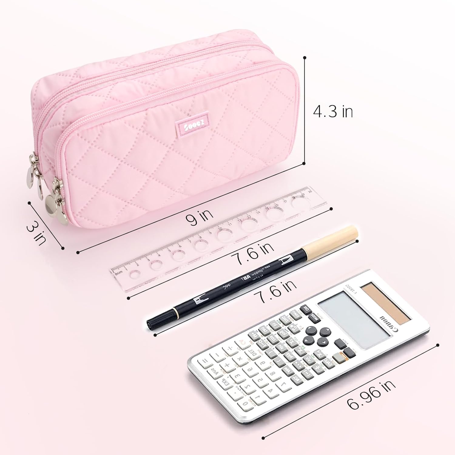 SOOEZ ESTUCHE GRANDE PARA LÁPICES, EXTRA GRANDE CON 8 COMPARTIMENTOS - BEIGE - 6