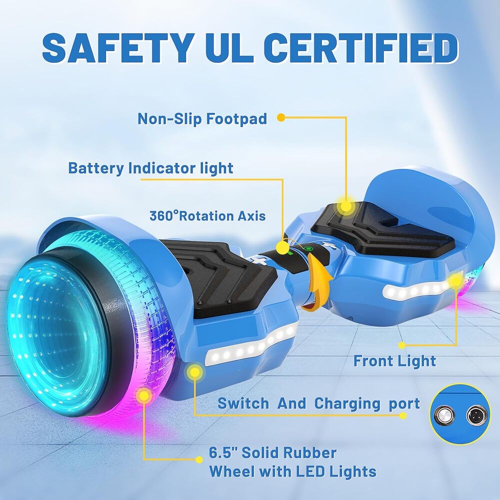 SCOOTER ELECTRICO LED Y MUSICA SMART BALANCE MONOPATIN HOVERBOARD | NEGRO - 5