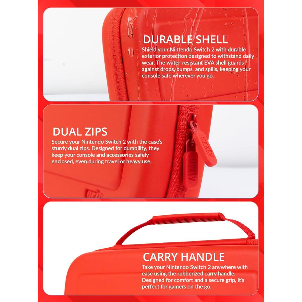 ESTUCHE DE VIAJE PROTECTOR PARA NINTENDO SWITCH 2 ORZLY | ROJO - 4