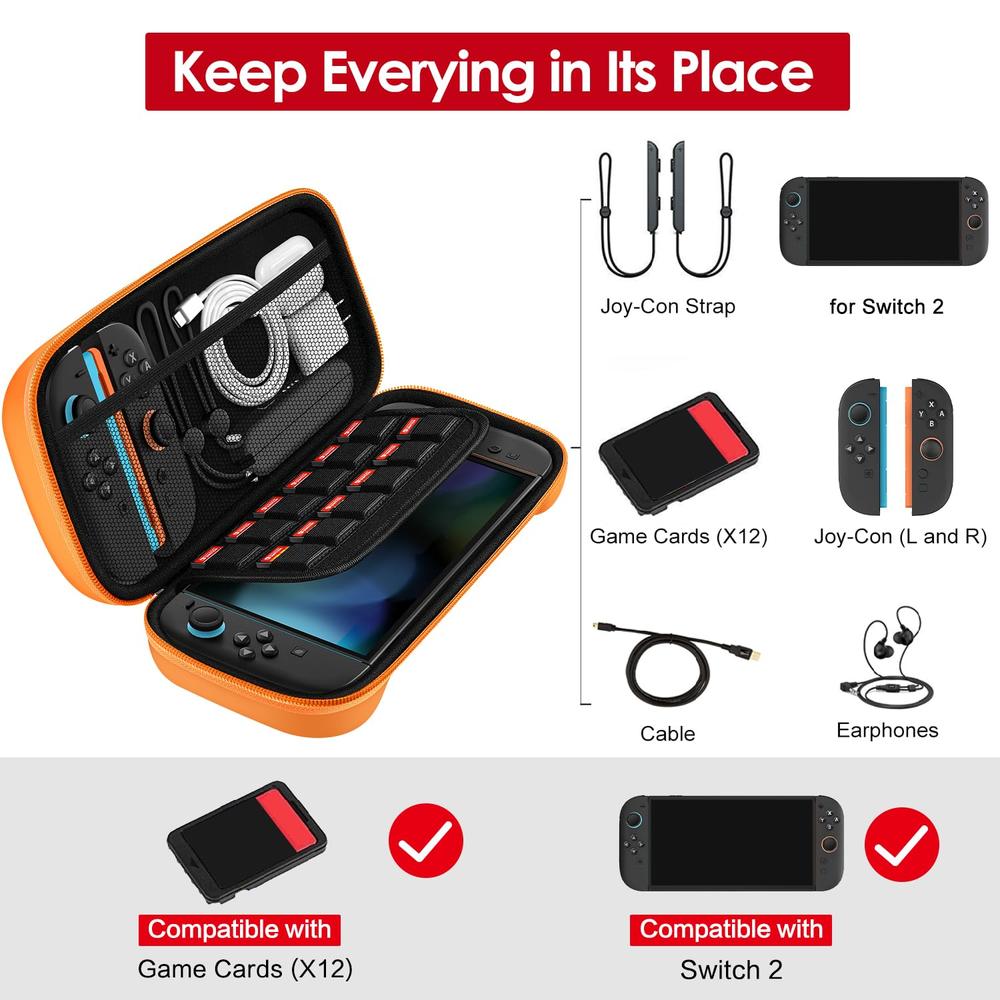 ESTUCHE DE VIAJE PARA NINTENDO SWITCH 2 IVOLER | NARANJA - 2