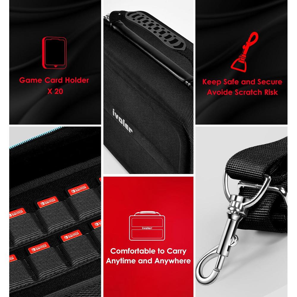 ESTUCHE DE VIAJE PARA NINTENDO SWITCH 2 7.9' / 20 CM IVOLER | NEGRO - 6