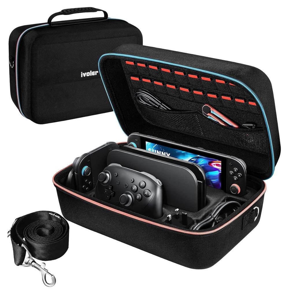 ESTUCHE DE VIAJE TODO EN UNO PARA NINTENDO SWITCH 2 IVOLER | NEGRO - 1