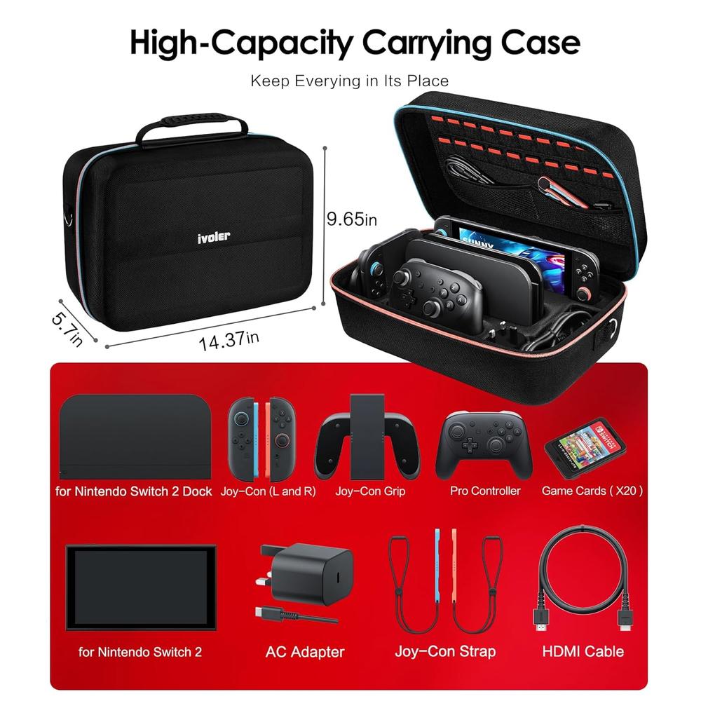 ESTUCHE DE VIAJE TODO EN UNO PARA NINTENDO SWITCH 2 IVOLER | NEGRO - 3