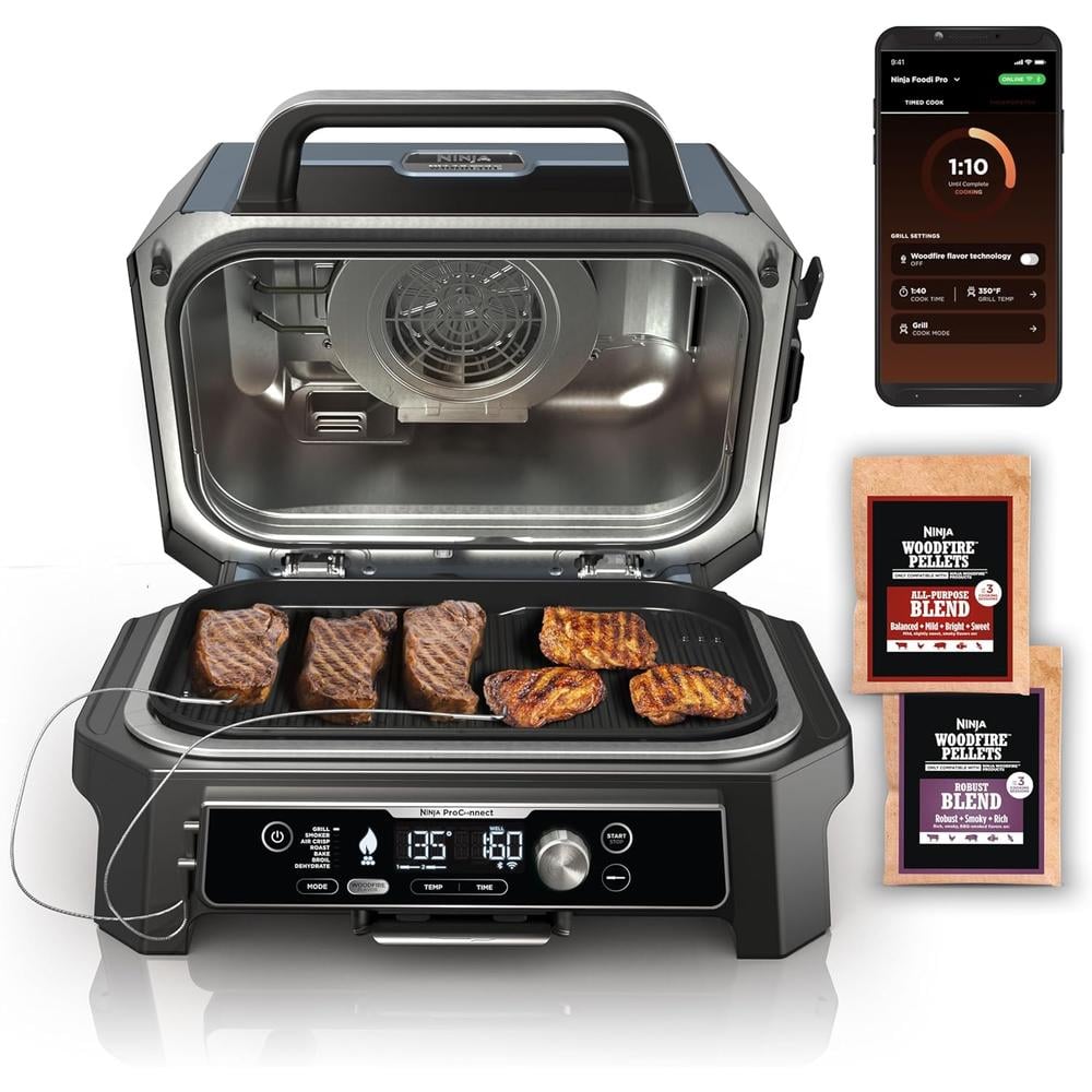 NINJA PARRILLA Y AHUMADOR WOODFIRE PRO OG951 7 EN 1, | NEGRO/AZUL - 1