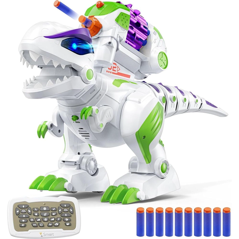 RUKO 8809 DINOSAURIO T-REX RECARGABLE CON SONIDO, LUCES Y CONTROL REMOTO | BLANCO/VERDE - 1