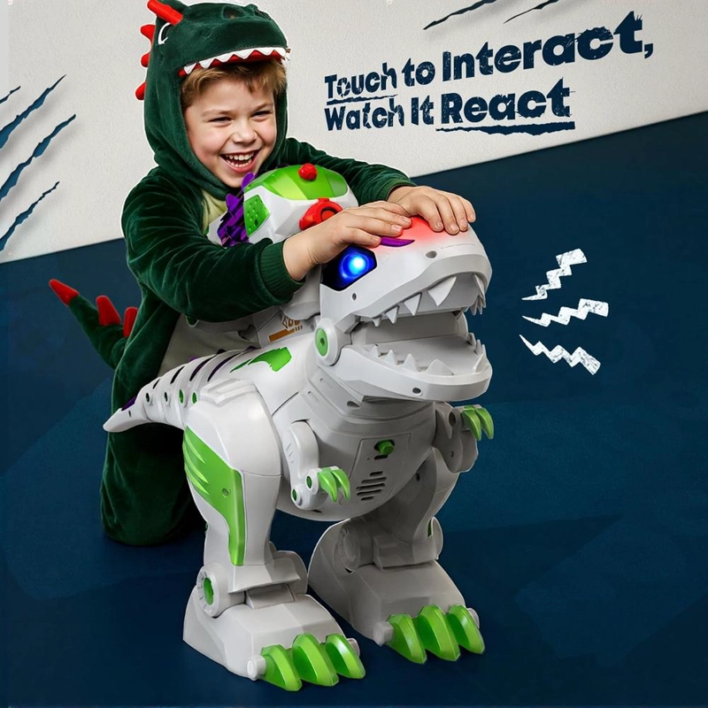RUKO 8809 DINOSAURIO T-REX RECARGABLE CON SONIDO, LUCES Y CONTROL REMOTO | BLANCO/VERDE - 2