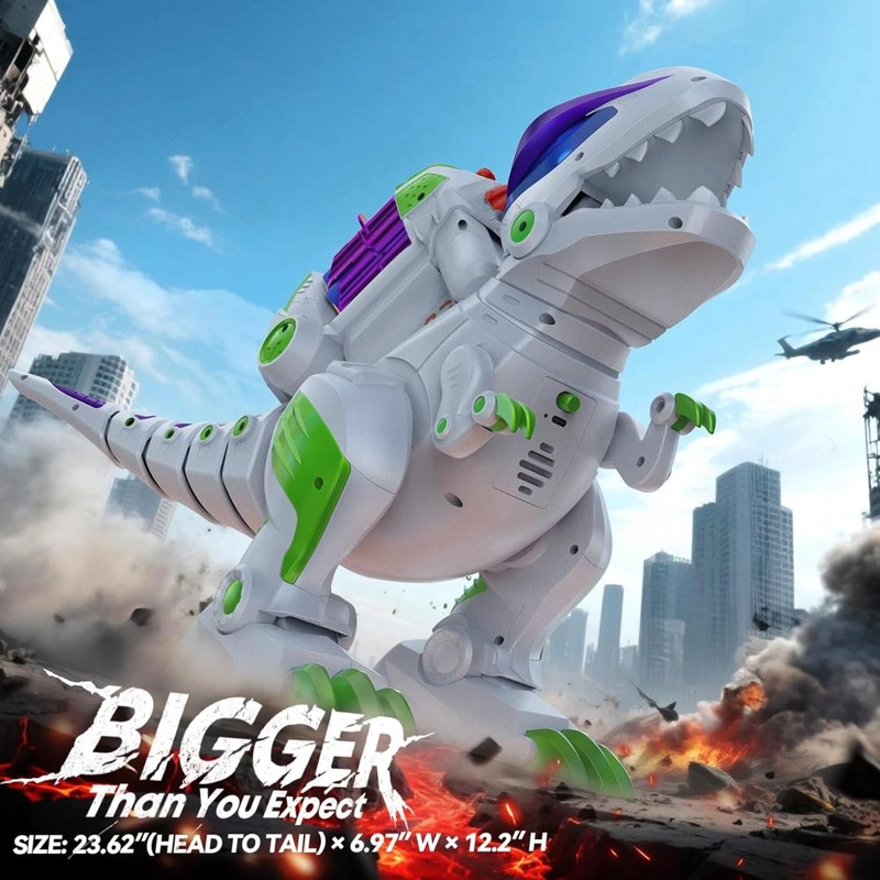 RUKO 8809 DINOSAURIO T-REX RECARGABLE CON SONIDO, LUCES Y CONTROL REMOTO | BLANCO/VERDE - 4
