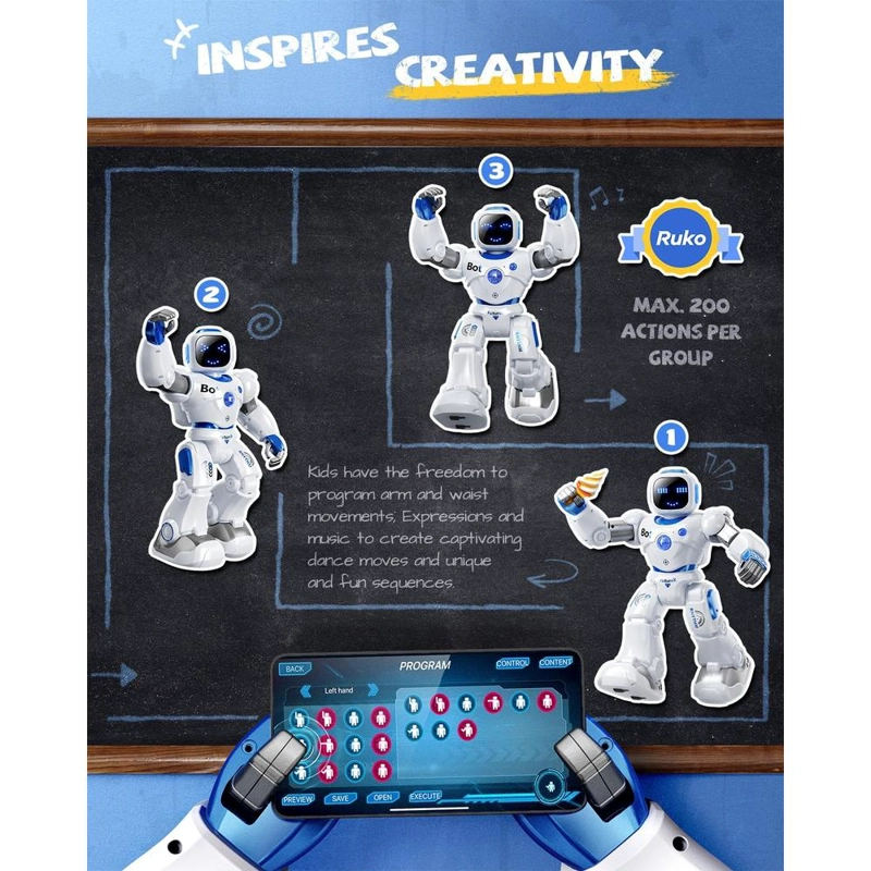 RUKO 1088 ROBOT INTELIGENTE PROGRAMABLE CON CONTROL POR VOZ Y APLICACIÓN | AZUL - 4