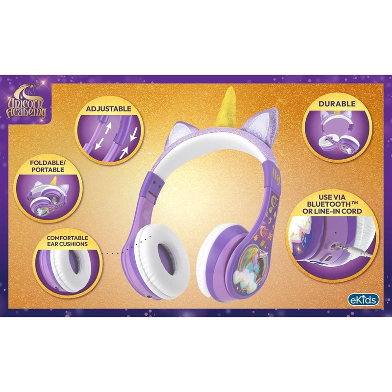 EKIDS UNICORN ACADEMY AURICULARES BLUETOOTH INFANTILES CON MICRÓFONO Y CABLE AUXILIAR - 2