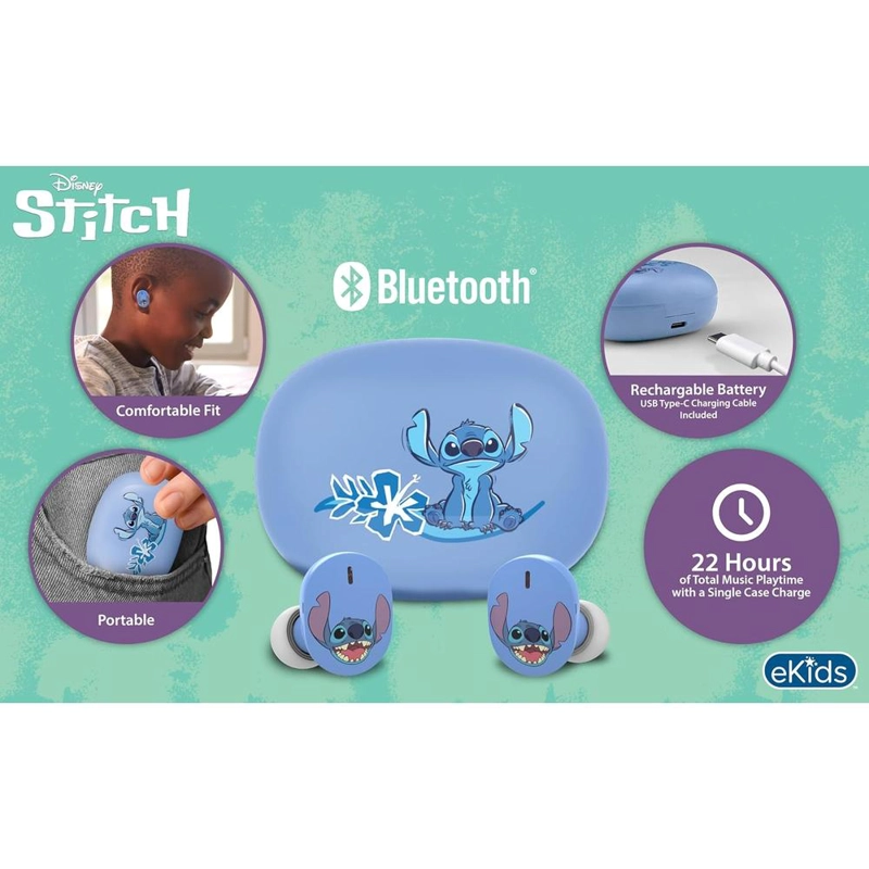 EKIDS STITCH AURICULARES INALÁMBRICOS INFANTILES CON MICRÓFONO Y ESTUCHE DE CARGA - 2