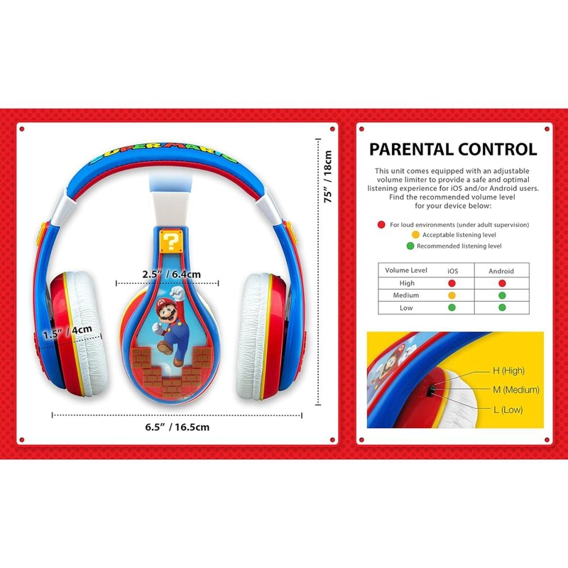 EKIDS SUPER MARIO AURICULARES INFANTILES CON CABLE 3.5 MM / 0.35 CM Y CONTROL DE VOLUMEN - 4