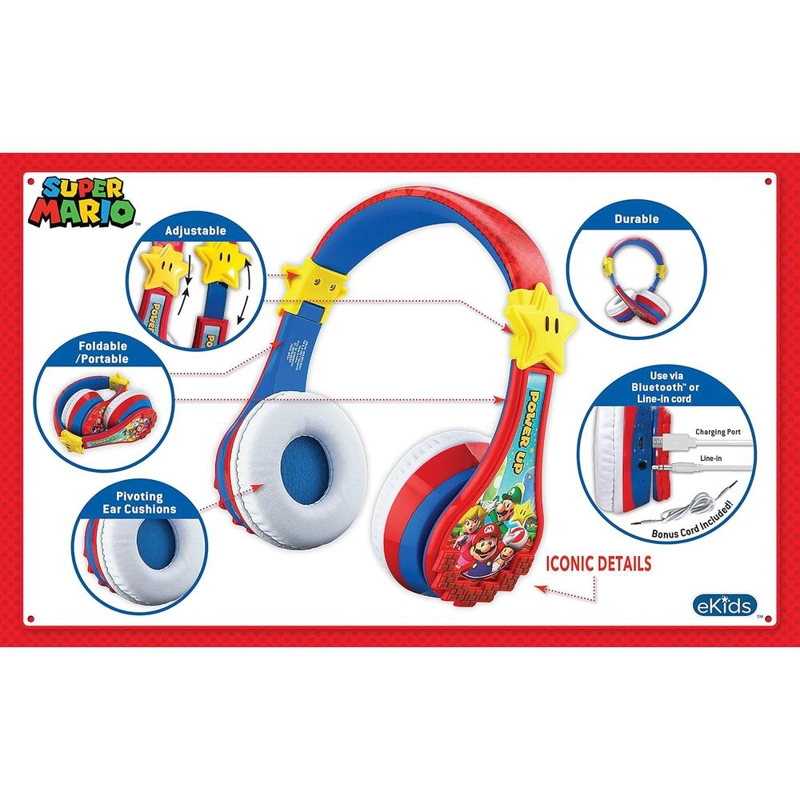 EKIDS SUPER MARIO AURICULARES BLUETOOTH INFANTILES CON MICRÓFONO - 2