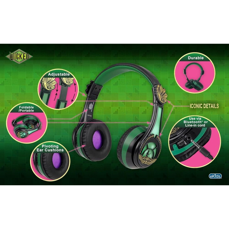 EKIDS WICKED ELPHABA AURICULARES BLUETOOTH INFANTILES CON MICRÓFONO Y CABLE AUXILIAR - 2