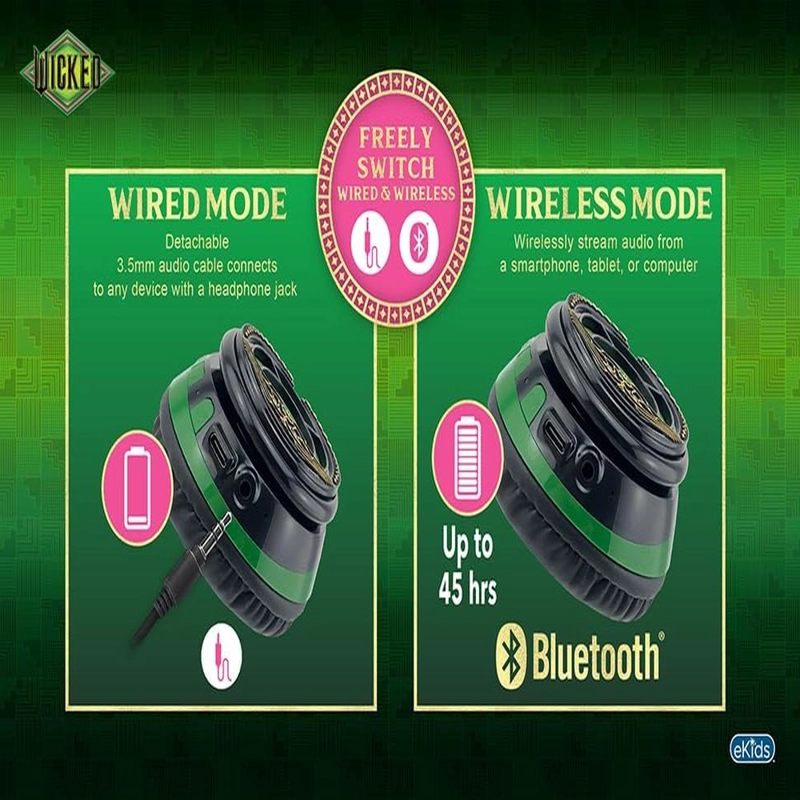 EKIDS WICKED ELPHABA AURICULARES BLUETOOTH INFANTILES CON MICRÓFONO Y CABLE AUXILIAR - 5