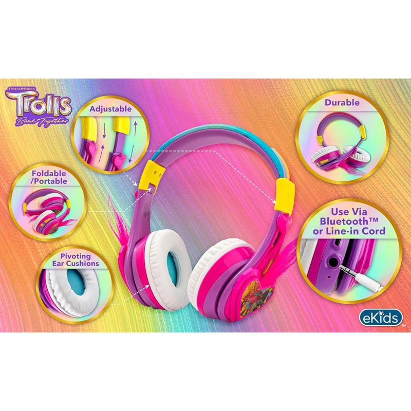 EKIDS TROLLS BAND TOGETHER AURICULARES BLUETOOTH INFANTILES CON MICRÓFONO Y CABLE AUXILIAR - 5