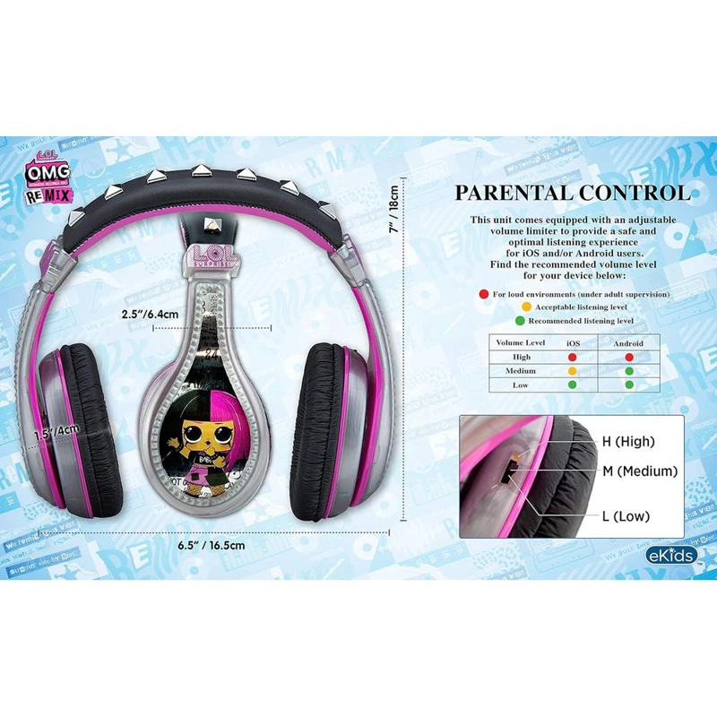 EKIDS LOL SURPRISE AURICULARES INFANTILES CON CABLE 3.5 MM / 0.35 CM Y CONTROL DE VOLUMEN - 5