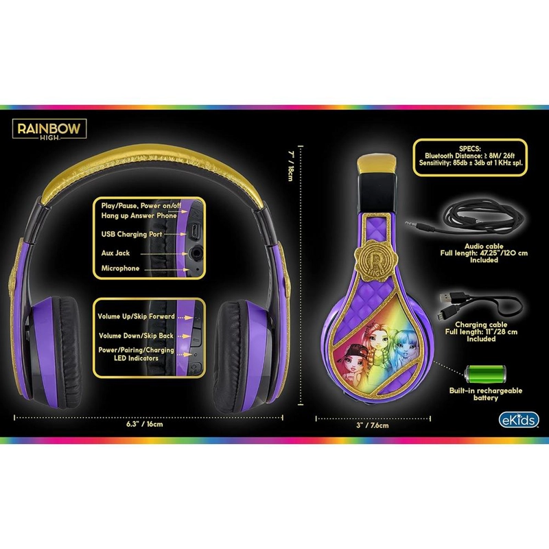 EKIDS RAINBOW HIGH AURICULARES BLUETOOTH INFANTILES PLEGABLES CON MICRÓFONO - 6