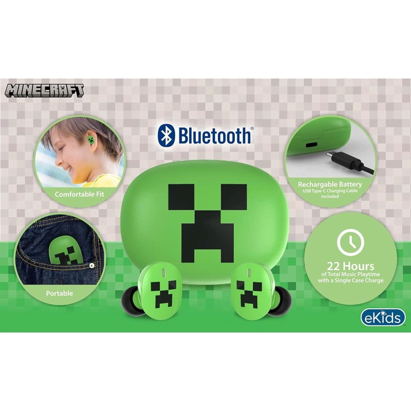 EKIDS MINECRAFT AURICULARES INALÁMBRICOS INFANTILES CON MICRÓFONO Y ESTUCHE DE CARGA - 2