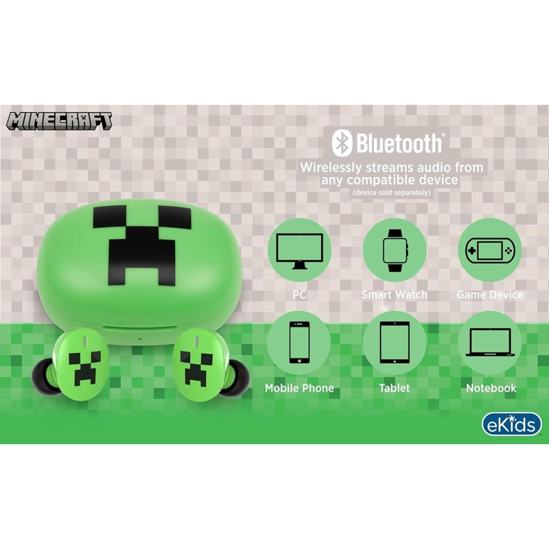 EKIDS MINECRAFT AURICULARES INALÁMBRICOS INFANTILES CON MICRÓFONO Y ESTUCHE DE CARGA - 4
