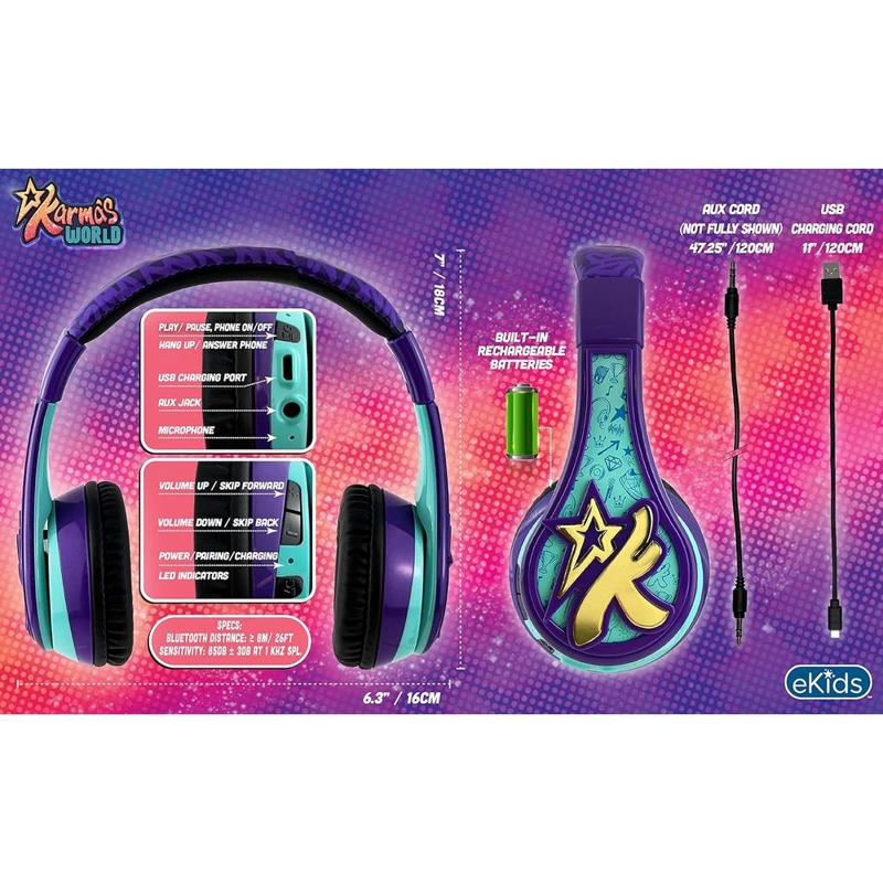 EKIDS KARMAS WORLD AURICULARES BLUETOOTH INFANTILES CON MICRÓFONO - 3