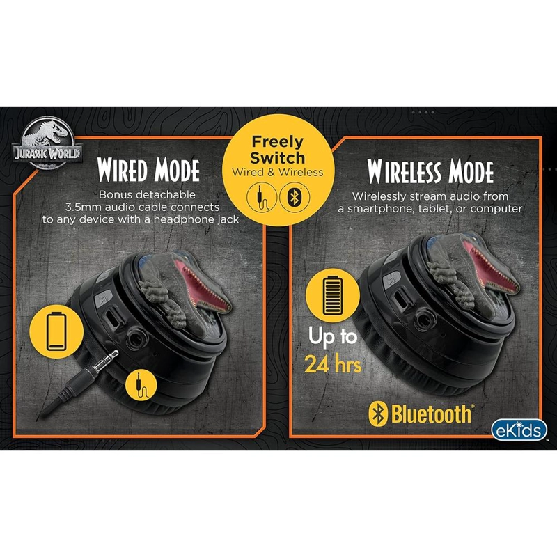 EKIDS JURASSIC WORLD AURICULARES BLUETOOTH INFANTILES CON MICRÓFONO - 3