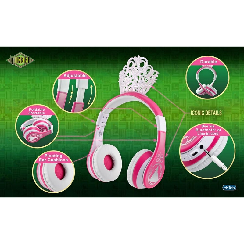 EKIDS WICKED GLINDA AURICULARES BLUETOOTH INFANTILES CON MICRÓFONO Y CABLE AUXILIAR - 2