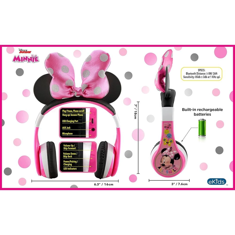 EKIDS MINNIE MOUSE AURICULARES BLUETOOTH INFANTILES PLEGABLES ROSA - 6
