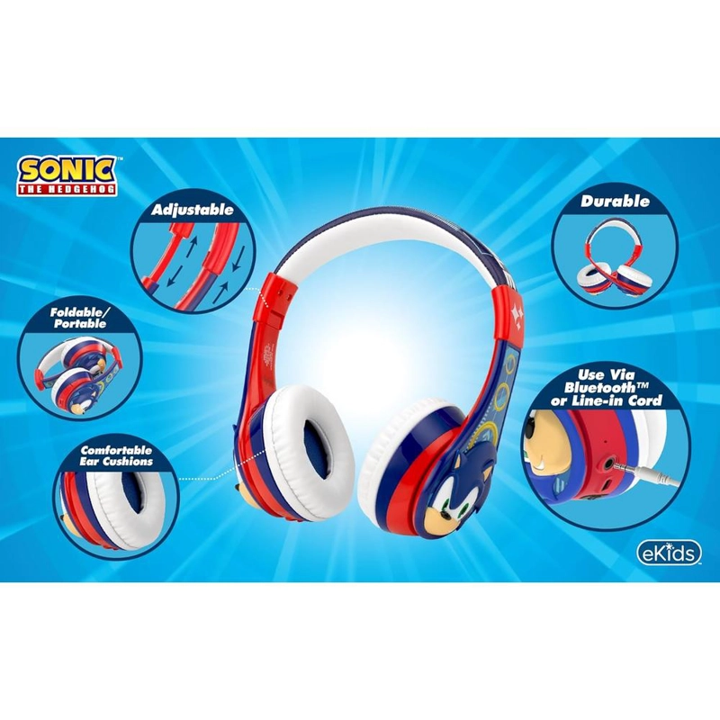EKIDS SONIC THE HEDGEHOG AURICULARES BLUETOOTH INFANTILES CON MICRÓFONO Y CABLE AUXILIAR - 2