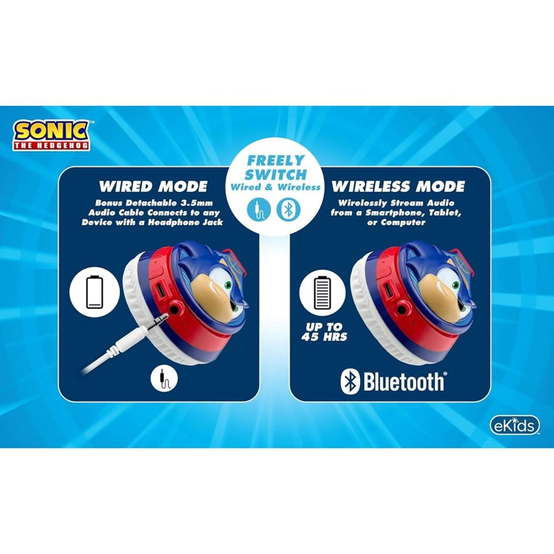 EKIDS SONIC THE HEDGEHOG AURICULARES BLUETOOTH INFANTILES CON MICRÓFONO Y CABLE AUXILIAR - 5