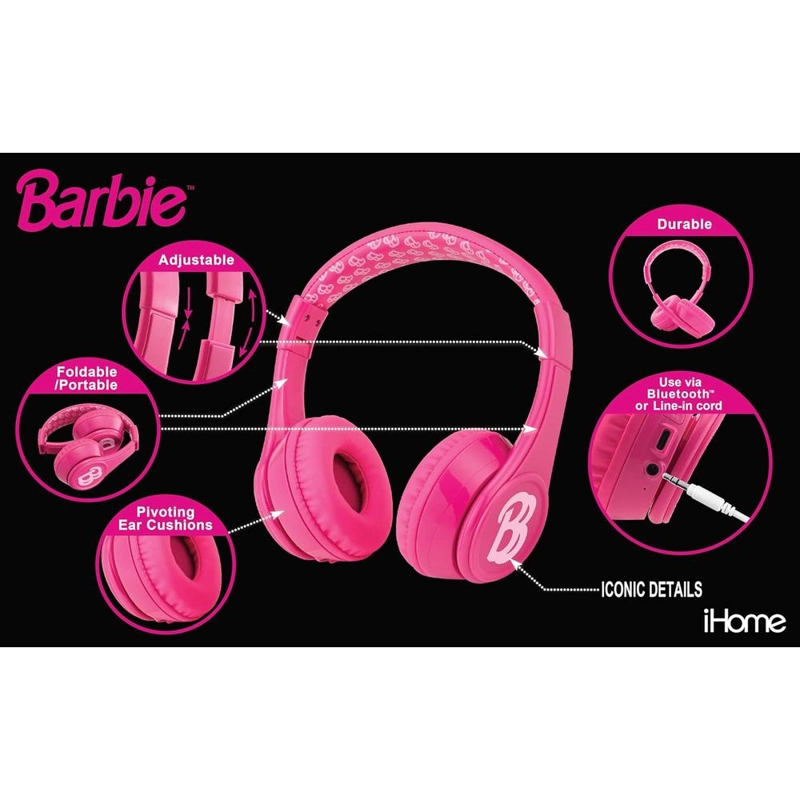 EKIDS BARBIE AURICULARES BLUETOOTH ROSAS INFANTILES CON MICRÓFONO Y CABLE AUXILIAR - 2