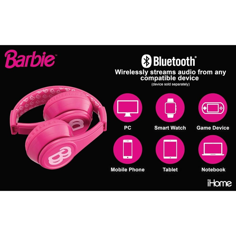 EKIDS BARBIE AURICULARES BLUETOOTH ROSAS INFANTILES CON MICRÓFONO Y CABLE AUXILIAR - 4