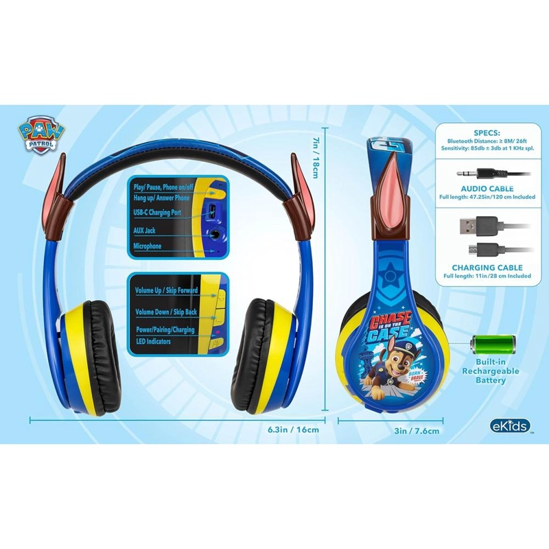 EKIDS PAW PATROL AURICULARES BLUETOOTH INFANTILES PLEGABLES CON MICRÓFONO - 5