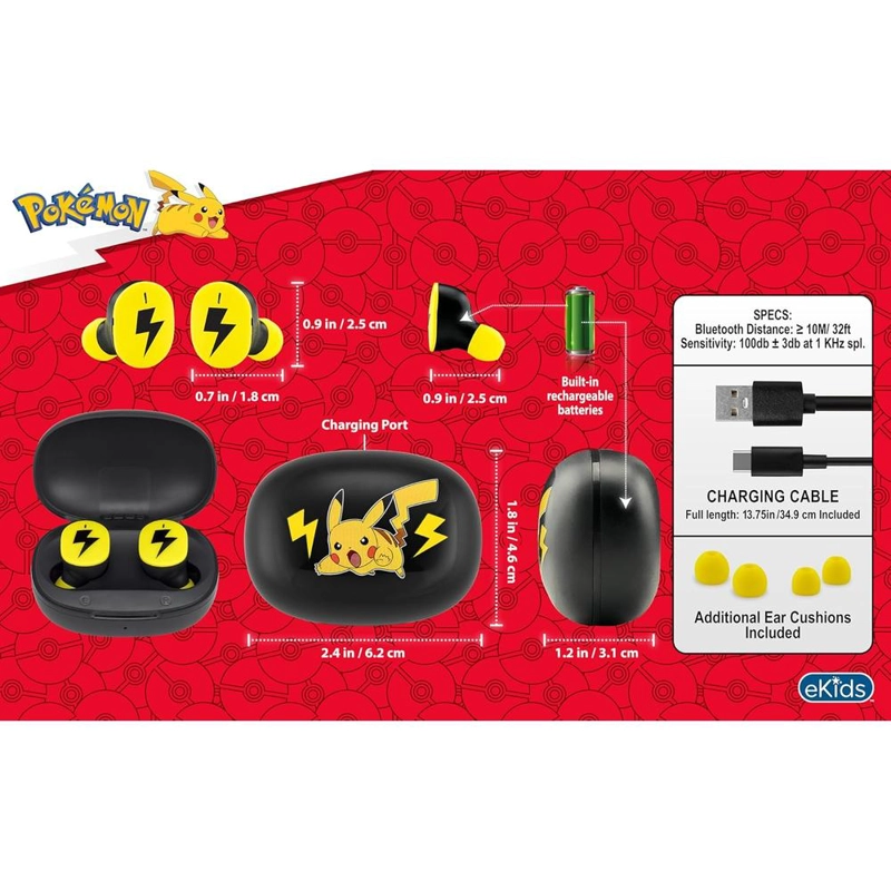 EKIDS POKÉMON AURICULARES INALÁMBRICOS INFANTILES CON MICRÓFONO Y ESTUCHE DE CARGA - 3