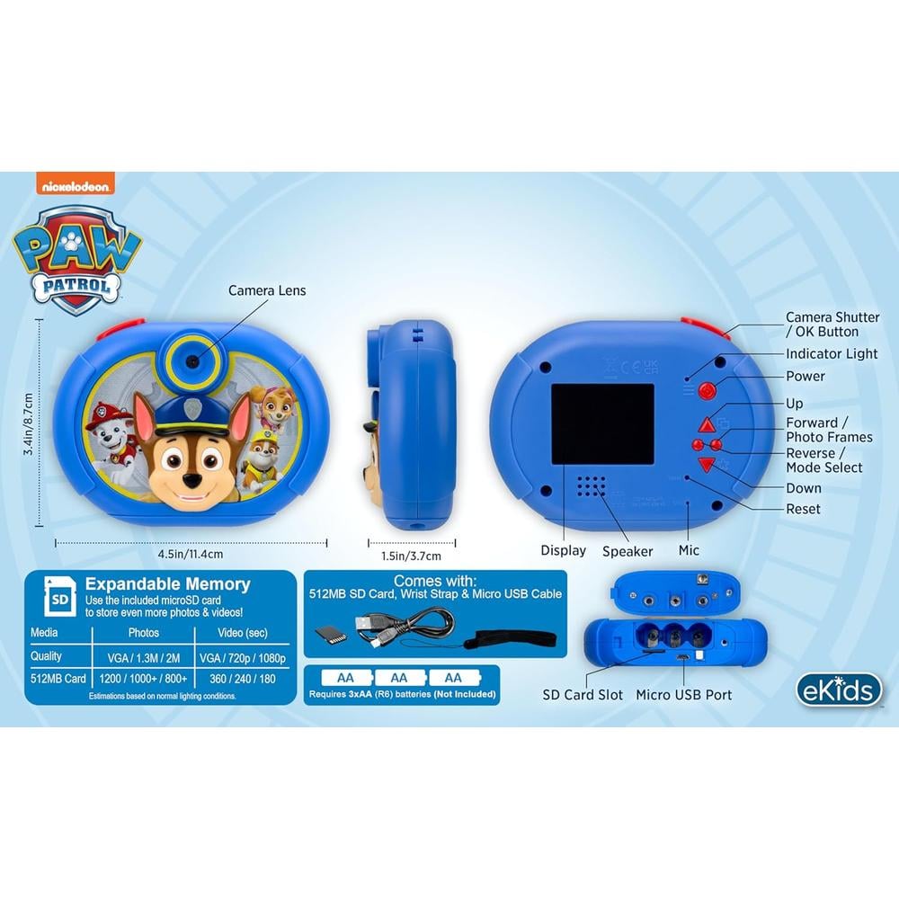 EKIDS PAW PATROL CÁMARA DIGITAL INFANTIL CON TARJETA SD Y GRABACIÓN DE VÍDEO - 5