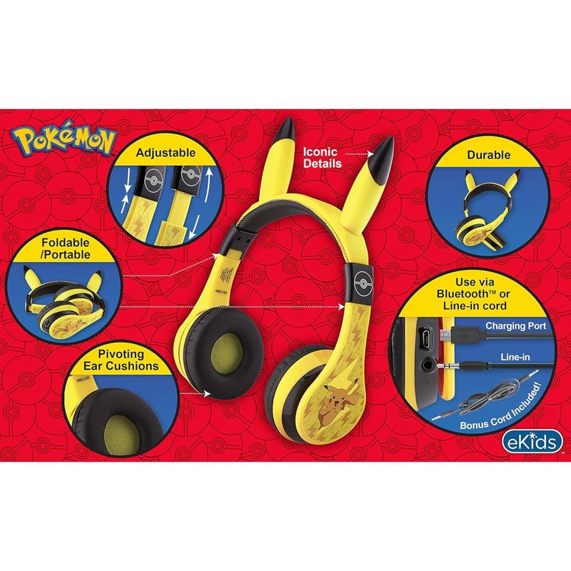 EKIDS POKÉMON AURICULARES BLUETOOTH INFANTILES AMARILLOS CON MICRÓFONO - 2