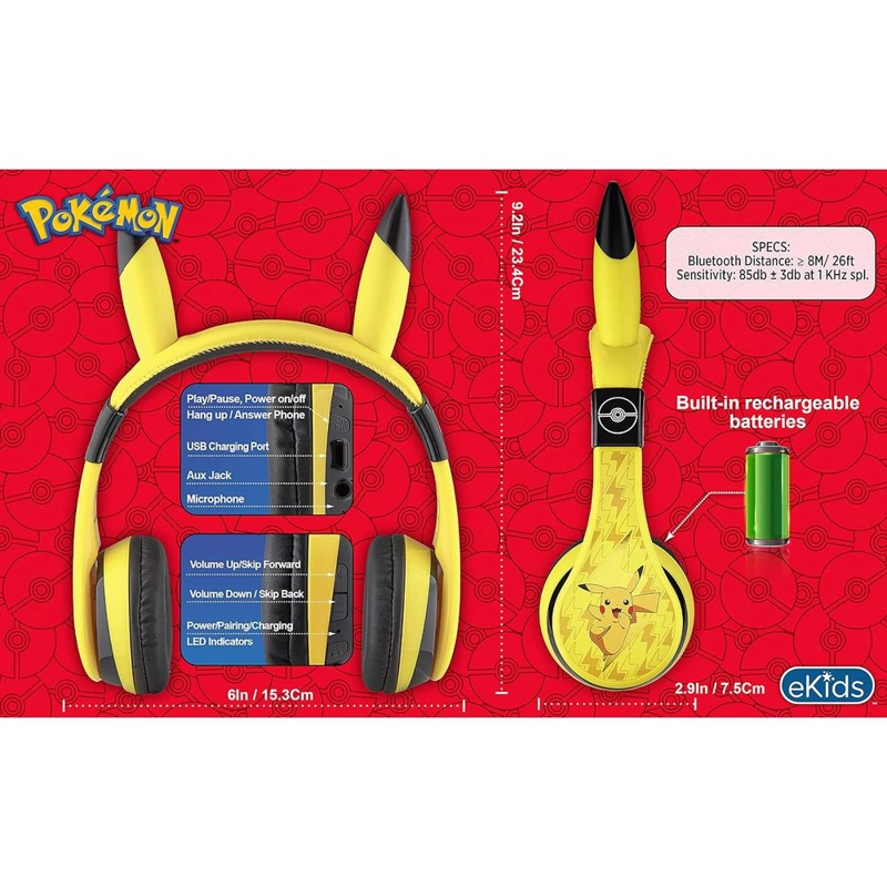 EKIDS POKÉMON AURICULARES BLUETOOTH INFANTILES AMARILLOS CON MICRÓFONO - 3