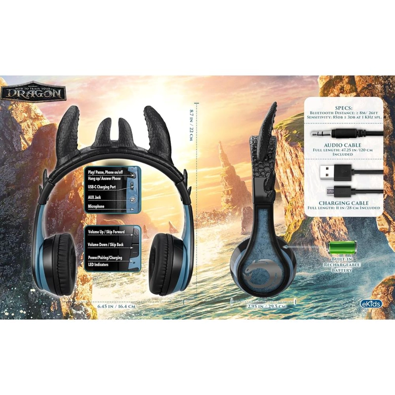 EKIDS CÓMO ENTRENAR A TU DRAGÓN AURICULARES BLUETOOTH INFANTILES DE DESDENTADO CON MICRÓFONO - 6