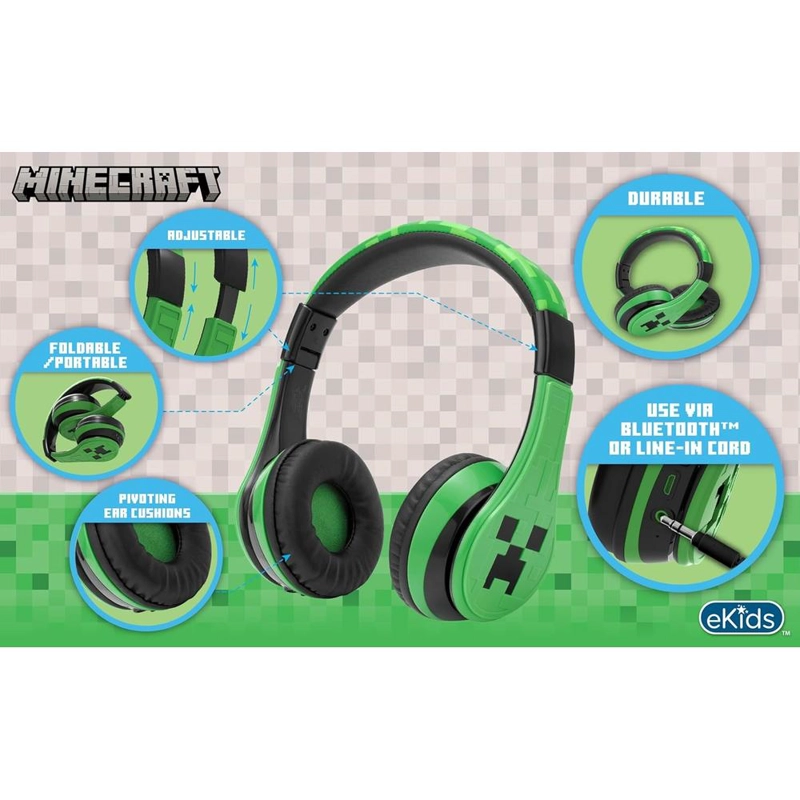 EKIDS MINECRAFT AURICULARES BLUETOOTH INFANTILES CON MICRÓFONO Y CABLE AUXILIAR - 2