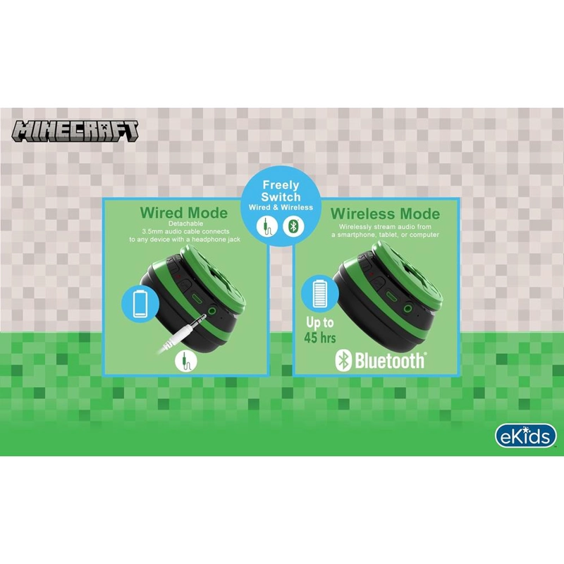 EKIDS MINECRAFT AURICULARES BLUETOOTH INFANTILES CON MICRÓFONO Y CABLE AUXILIAR - 4