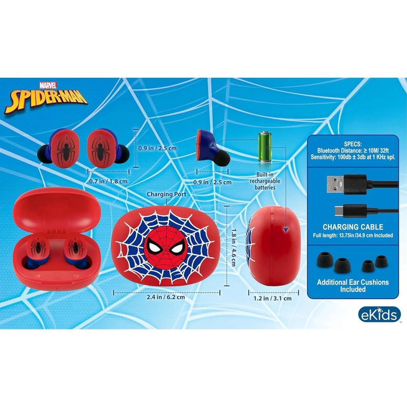 EKIDS SPIDERMAN AURICULARES INALÁMBRICOS INFANTILES CON MICRÓFONO Y ESTUCHE DE CARGA - 3